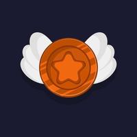 Game achievement badge or rank icon cartoon. Bronze award or medal reward. Level up coin with star and element for ui asset. Trophy symbol vector illustration