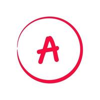 Grading system A . Grades for school sign. Exam result written in red pen. Icon for student and education marker evaluation. Study score scribble vector