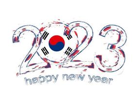 Año 2023 en estilo grunge con bandera de corea del sur. vector