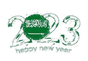 2023 Year in grunge style with flag of Saudi Arabia. vector