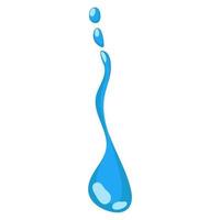 Cartoon blue dripping water drop and liquid icon. Shape water is splashing, flowing and water droplet. Clean and fresh aqua and wet bubble. Flowing dew vector illustration