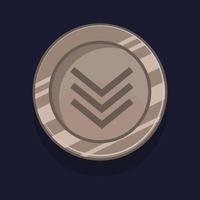 Game achievement badge or rank icon cartoon. Silver award or medal reward. Level up coin with star and element for ui asset. Trophy symbol vector illustration