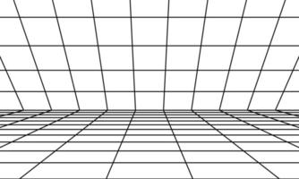 Perspective room with black grid. 3D linear floor and empty interior dimension. Virtual studio wireframe design . Simple cyber space frame and geometric square wire vector illustration