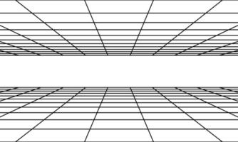 sala de perspectiva con rejilla negra. Piso lineal 3d y dimensión interior vacía. diseño de estructura alámbrica de estudio virtual. marco cibernético simple e ilustración de vector de alambre cuadrado geométrico