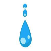 Cartoon blue dripping water drop and liquid icon. Shape water is splashing, flowing and water droplet. Clean and fresh aqua and wet bubble. Flowing dew vector illustration