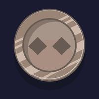 Game achievement badge or rank icon cartoon. Silver award or medal reward. Level up coin with star and element for ui asset. Trophy symbol vector illustration