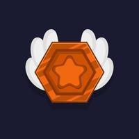 Game achievement badge or rank icon cartoon. Bronze award or medal reward. Level up coin with star and element for ui asset. Trophy symbol vector illustration