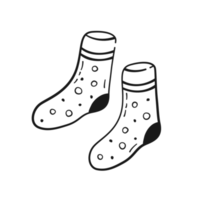 Simple doodle hand drawn socks. Pair socks in black linear drawing style. Png on transparent background