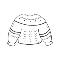 Cozy sweater with pattern. Cute winter and autumn clothes in black linear drawing style. Png on transparent background