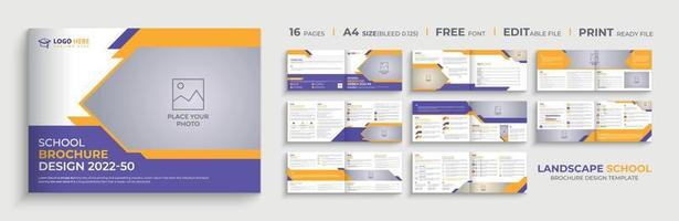 16 Page landscape school brochure template design or multipage education brochure design vector