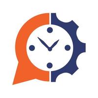 burbuja de chat y reloj combinados con equipo. diseño de concepto de logotipo de chat de automatización. vector