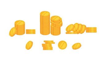 Isometric set of gold coins. Gold money. Vector illustration.