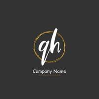 Q H QH Initial handwriting and signature logo design with circle. Beautiful design handwritten logo for fashion, team, wedding, luxury logo. vector