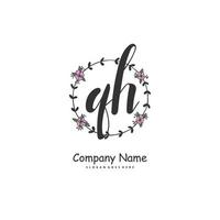 Q H QH Initial handwriting and signature logo design with circle. Beautiful design handwritten logo for fashion, team, wedding, luxury logo. vector