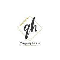 qh qh escritura a mano inicial y diseño de logotipo de firma con círculo. hermoso diseño de logotipo escrito a mano para moda, equipo, boda, logotipo de lujo. vector