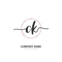 C K CK Initial handwriting and signature logo design with circle. Beautiful design handwritten logo for fashion, team, wedding, luxury logo. vector