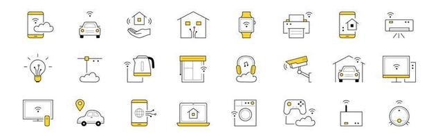 Smart home doodle icons set, vector line signs