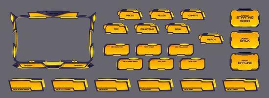 Game stream overlay, yellow neon ui frame, buttons vector