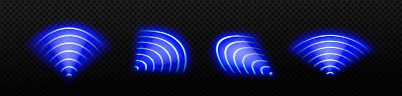 Wi-Fi light effect, blue neon signal sensor waves vector