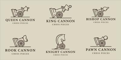 set of chess cannon creative logo line art simple minimalist vector illustration template icon graphic design. bundle collection of various strategy sport sign or symbol for competition or tournament