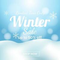 Winter sale square banner with snowflake, snow and light. suitable for social media post or etc. vector