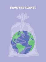 Planet in a package. Plastic pollution. Ecology, clean the earth from pollution, protect, save. Waste recycling. Let's save the planet. No plastic. Green world vector