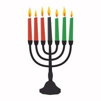 menorah con velas de colores tradicionales - negro, verde, rojo. vector