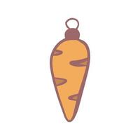 Toy Christmas tree decoration in the form of carrot, vector flat illustration on white background