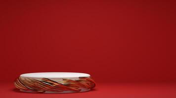 A white table with gold and red decorations photo