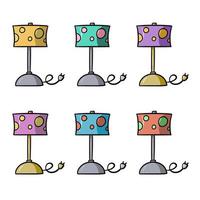 A set of colored icons, a table lamp with a lampshade with circles in cartoon style, vector illustration on a white background