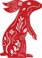 Chinese New Year Zodiac Red Rabbit with White Floral Ornament png