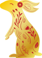 Chinese New Year Gold Gradient Zodiac Rabbit with Red Floral Ornament png