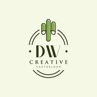 dw letra inicial vector de logotipo de cactus verde