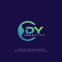 DY Initial letter circular line logo template vector with gradient color blend