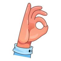 OK hand gesture in cartoon style. Vector illustration isolated on white background.