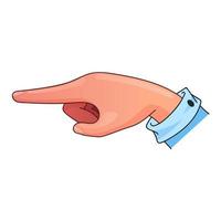 Pointing hand in cartoon style. Forefinger, index finger. Vector illustration isolated on white background.