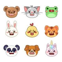 Angry animals. Pet head in kawaii cartoon style. Hand drawn animal with bubble speech. Set of vector illustrations isolated on white background.