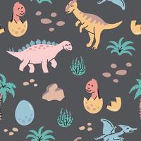 Seamless pattern with hand drawn dinosaurs in scandinavian style. vector