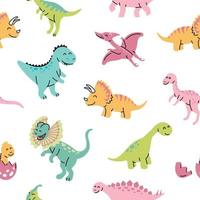 Seamless pattern with hand drawn dinosaurs in scandinavian style. vector