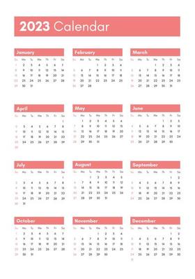 Pocket calendar on 2023 year. Vertical view