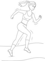 Vector illustration of a woman who runs and trains. Athletic running woman on a white background. Vector illustration.