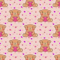 Seamless pattern with teddy bears and hearts on a light background. Suitable for Valentine's Day, Birthday, wedding cards, wrapping paper,background,wallpaper,textile design, children's books. vector