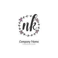 N K NK Initial handwriting and signature logo design with circle. Beautiful design handwritten logo for fashion, team, wedding, luxury logo. vector