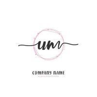 U M UM Initial handwriting and signature logo design with circle. Beautiful design handwritten logo for fashion, team, wedding, luxury logo. vector