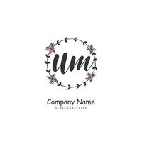 U M UM Initial handwriting and signature logo design with circle. Beautiful design handwritten logo for fashion, team, wedding, luxury logo. vector