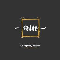 M N MN Initial handwriting and signature logo design with circle. Beautiful design handwritten logo for fashion, team, wedding, luxury logo. vector