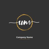 U M UM Initial handwriting and signature logo design with circle. Beautiful design handwritten logo for fashion, team, wedding, luxury logo. vector