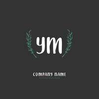 Y M YM Initial handwriting and signature logo design with circle. Beautiful design handwritten logo for fashion, team, wedding, luxury logo. vector