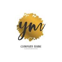 Y M YM Initial handwriting and signature logo design with circle. Beautiful design handwritten logo for fashion, team, wedding, luxury logo. vector