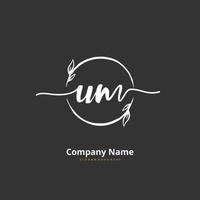 U M UM Initial handwriting and signature logo design with circle. Beautiful design handwritten logo for fashion, team, wedding, luxury logo. vector